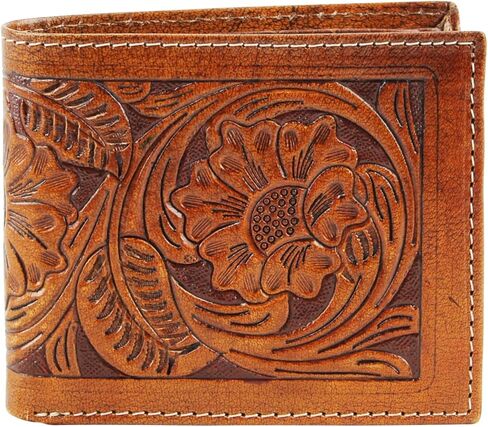 American Bison RFID Wallet for Men – Hand-Tooled Floral Cowhide Leather Bifold Wallet with Gift Box (Dark Brown) in Kuwait