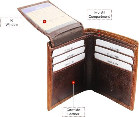 American Bison RFID Wallet for Men – Hand-Tooled Floral Cowhide Leather Bifold Wallet with Gift Box (Dark Brown) in Kuwait