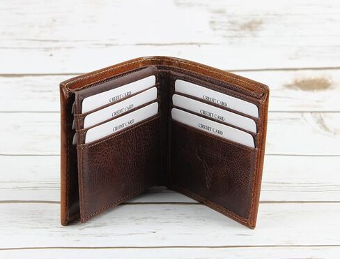 American Bison RFID Wallet for Men – Hand-Tooled Floral Cowhide Leather Bifold Wallet with Gift Box (Dark Brown) in Kuwait