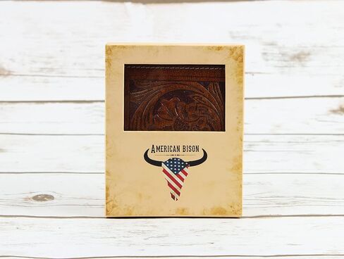 American Bison RFID Wallet for Men – Hand-Tooled Floral Cowhide Leather Bifold Wallet with Gift Box (Dark Brown) in Kuwait