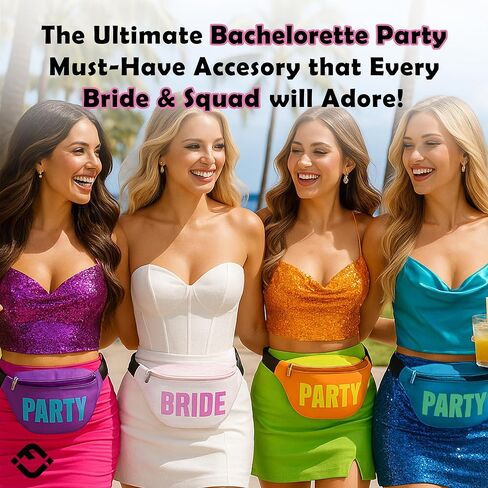 Funky Junque Bride & Squad Neon Fanny Pack Set | Waterproof Belt Bags for Bachelorette Party, Final Fiesta, 90s Theme, or Last Rodeo - 7 Pack - Bride & Party in Saudi Arabia