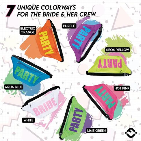 Funky Junque Bride & Squad Neon Fanny Pack Set | Waterproof Belt Bags for Bachelorette Party, Final Fiesta, 90s Theme, or Last Rodeo - 7 Pack - Bride & Party in Saudi Arabia