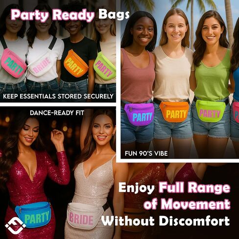 Funky Junque Bride & Squad Neon Fanny Pack Set | Waterproof Belt Bags for Bachelorette Party, Final Fiesta, 90s Theme, or Last Rodeo - 7 Pack - Bride & Party in Saudi Arabia
