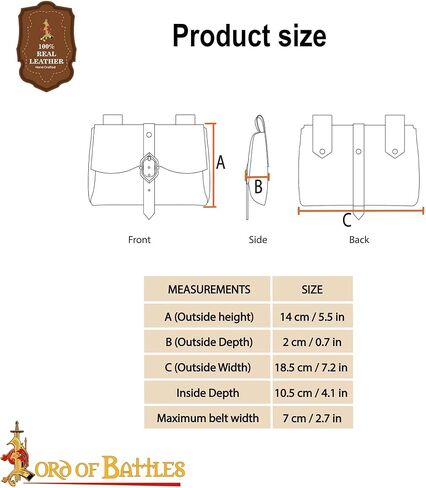 Lord of Battles Medieval Genuine Buff Leather Belt Pouch Renaissance Costume Waist Bag for Roleplaying Cosplay - Messenger Belt for Him/Her in Saudi Arabia