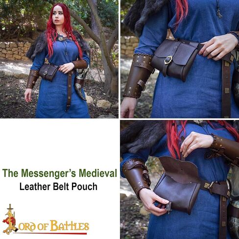 Lord of Battles Medieval Genuine Buff Leather Belt Pouch Renaissance Costume Waist Bag for Roleplaying Cosplay - Messenger Belt for Him/Her in Saudi Arabia