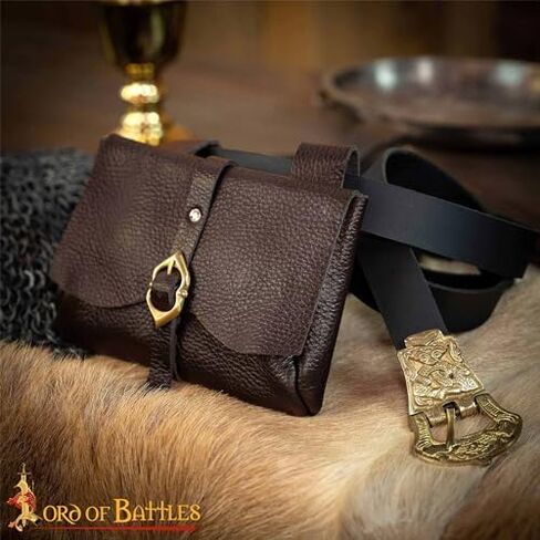 Lord of Battles Medieval Genuine Buff Leather Belt Pouch Renaissance Costume Waist Bag for Roleplaying Cosplay - Messenger Belt for Him/Her in Saudi Arabia