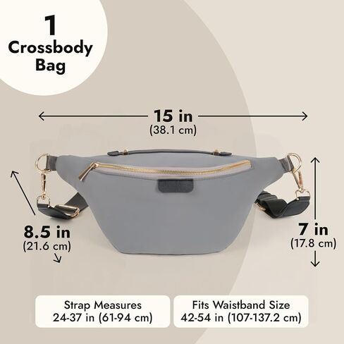 رمادي زائد الحجم فاني حزمة للنساء والرجال ، حقيبة Crossbody الأزياء مع حزام حزام قابل للتعديل (يناسب 42-54 في الخصر) in Kuwait