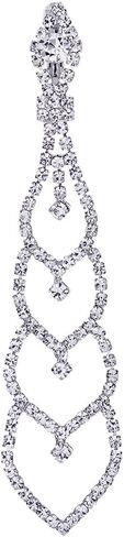 Bridal Wedding Bridesmaids Prom Rhinestone Layer Hearts Chandelier Long Dangle Drop Clip-on Earrings in Saudi Arabia