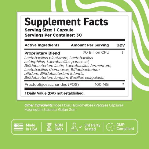 Vital Vitamins Probiotic Complex for Men & Women - 70 Billion CFU - Made with Prebiotic Blend - Digestive, Gut Health, & Immune Support - Powerful Blend of 10 Strains - 30 Capsules in Saudi Arabia