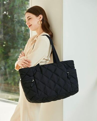 Prite Quilted Tote Bag for Women, Lightweight Puffer Tote with Zipper, Travel Work Nurse Gym Bag in Saudi Arabia
