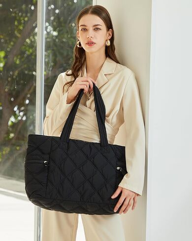Prite Quilted Tote Bag for Women, Lightweight Puffer Tote with Zipper, Travel Work Nurse Gym Bag in Saudi Arabia