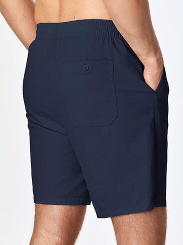 Mens Seersucker Shorts Casual Elastic Waist Drawstring Shorts Stretch Summer Beach Vacation Shorts with Pockets in Saudi Arabia