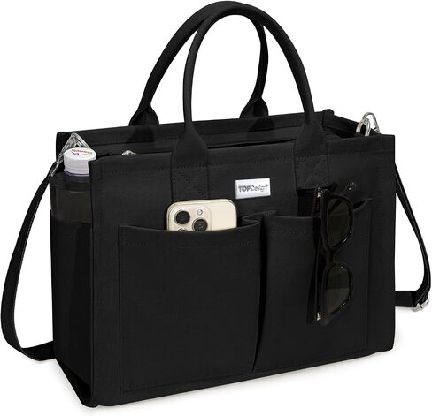 TOPDesign Heavy-Duty Canvas Tote Bag for Women, Adjustable Crossbody/Shoulder Handbag with 9 Pockets, Everything Tote in Kuwait