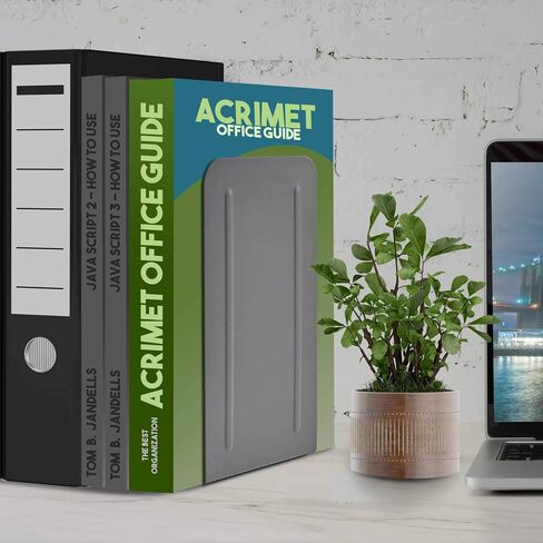 Acrimet Metal Bookends Design Series (Heavy Duty) (Black Bookend with Silver Design) (1 Pair Pack) in Saudi Arabia