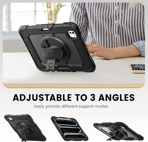 حافظة Timecity لجهاز iPad Pro 11 بوصة M4 2024 الجيل الخامس (الموديل: A2836، A2837، A3006) مع واقي شاشة مدمج، حامل دوار 360 درجة، حزام كتف قابل للتعديل، فتحات، حامل أقلام، أسود in Kuwait