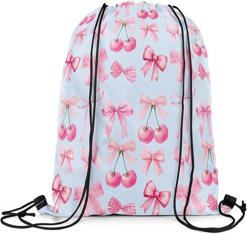 Jejeloiu Blue Bow الرباط على الظهر 13x15.7inch ، Bowknot لطيف مقاوم للماء أكياس الرباط Kawaii Cherry Fruit Sports in Kuwait