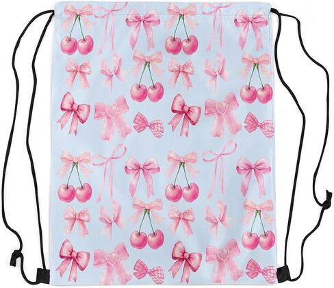 Jejeloiu Blue Bow الرباط على الظهر 13x15.7inch ، Bowknot لطيف مقاوم للماء أكياس الرباط Kawaii Cherry Fruit Sports in Kuwait