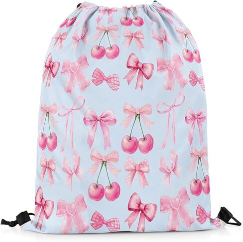 Jejeloiu Blue Bow الرباط على الظهر 13x15.7inch ، Bowknot لطيف مقاوم للماء أكياس الرباط Kawaii Cherry Fruit Sports in Kuwait