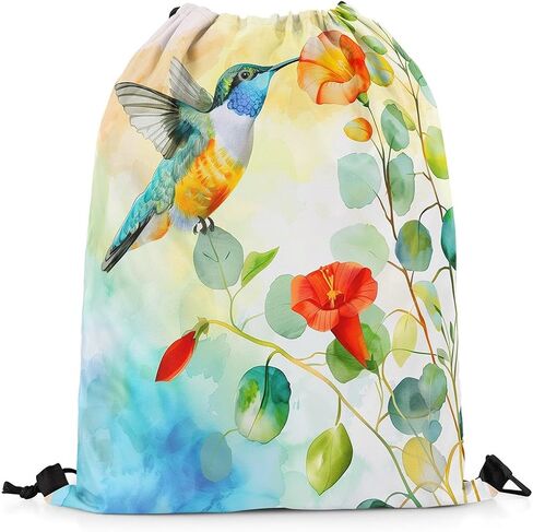 Erosebridal Oil Painting Draw String Back Bag,Rustic Aesthetics String Backpack,Butterfly Eucalyptus Drawstring Backpack 13X15.7,Wild Animal Plants Cinch Bag Waterproof in Saudi Arabia