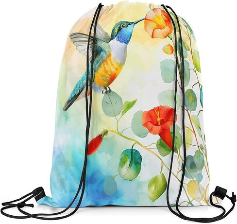 Erosebridal Oil Painting Draw String Back Bag,Rustic Aesthetics String Backpack,Butterfly Eucalyptus Drawstring Backpack 13X15.7,Wild Animal Plants Cinch Bag Waterproof in Saudi Arabia