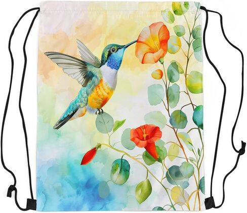 Erosebridal Oil Painting Draw String Back Bag,Rustic Aesthetics String Backpack,Butterfly Eucalyptus Drawstring Backpack 13X15.7,Wild Animal Plants Cinch Bag Waterproof in Saudi Arabia