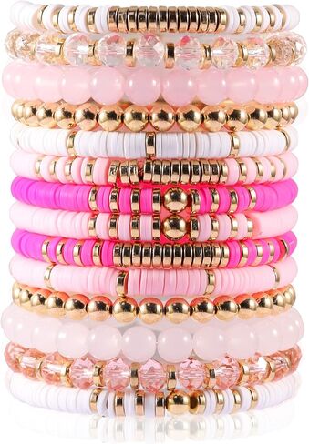 14Pcs 12Pcs Heishi Clay Bead Bracelets For Women, Boho Colorful Surfer Stackable Crystal Beads Bracelets Set Summer Beach Jewelry in Saudi Arabia