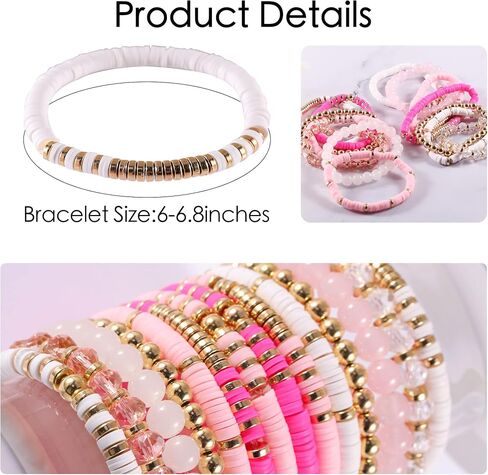 14Pcs 12Pcs Heishi Clay Bead Bracelets For Women, Boho Colorful Surfer Stackable Crystal Beads Bracelets Set Summer Beach Jewelry in Saudi Arabia