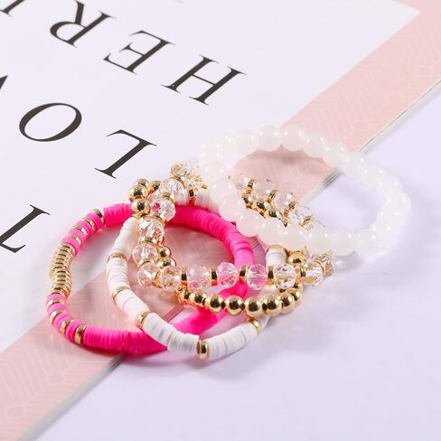 14Pcs 12Pcs Heishi Clay Bead Bracelets For Women, Boho Colorful Surfer Stackable Crystal Beads Bracelets Set Summer Beach Jewelry in Saudi Arabia