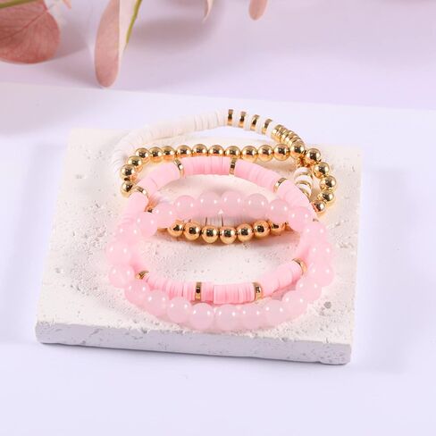 14Pcs 12Pcs Heishi Clay Bead Bracelets For Women, Boho Colorful Surfer Stackable Crystal Beads Bracelets Set Summer Beach Jewelry in Saudi Arabia