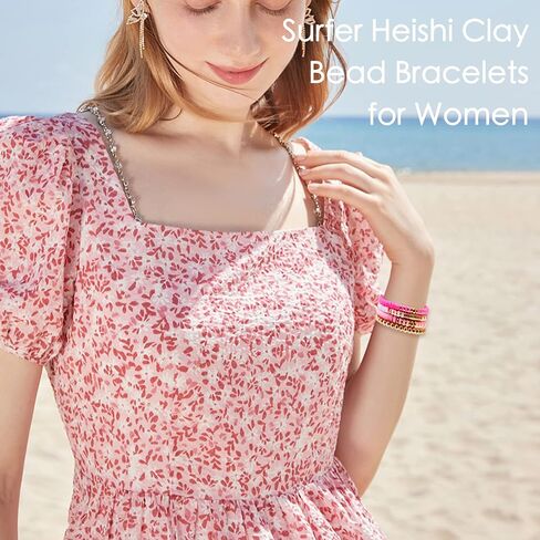 14Pcs 12Pcs Heishi Clay Bead Bracelets For Women, Boho Colorful Surfer Stackable Crystal Beads Bracelets Set Summer Beach Jewelry in Saudi Arabia