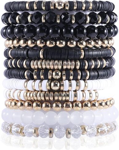 14Pcs 12Pcs Heishi Clay Bead Bracelets For Women, Boho Colorful Surfer Stackable Crystal Beads Bracelets Set Summer Beach Jewelry in Saudi Arabia