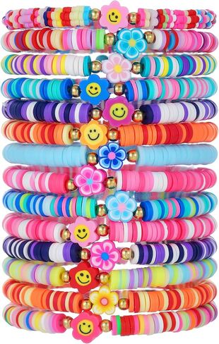 Friendship Bracelets for Women, Inspirational Preppy Bracelets Stackable, Best Friend bracelet Set, Stretch Colorful Heishi Clay Beaded Bracelets for Women in Saudi Arabia