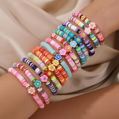 Friendship Bracelets for Women, Inspirational Preppy Bracelets Stackable, Best Friend bracelet Set, Stretch Colorful Heishi Clay Beaded Bracelets for Women in Saudi Arabia