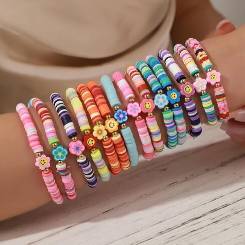 Friendship Bracelets for Women, Inspirational Preppy Bracelets Stackable, Best Friend bracelet Set, Stretch Colorful Heishi Clay Beaded Bracelets for Women in Saudi Arabia