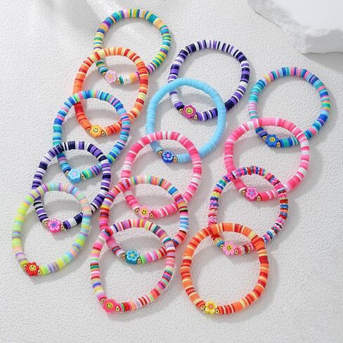 Friendship Bracelets for Women, Inspirational Preppy Bracelets Stackable, Best Friend bracelet Set, Stretch Colorful Heishi Clay Beaded Bracelets for Women in Saudi Arabia