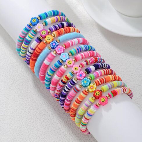 Friendship Bracelets for Women, Inspirational Preppy Bracelets Stackable, Best Friend bracelet Set, Stretch Colorful Heishi Clay Beaded Bracelets for Women in Saudi Arabia