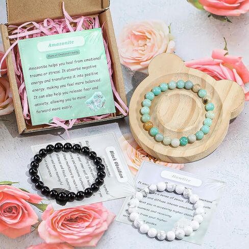 مجموعة من سوار 3pcs crystal bead للنساء ، شفاء الحجر شقرا تمتد أساور مخففة للقلق in Kuwait