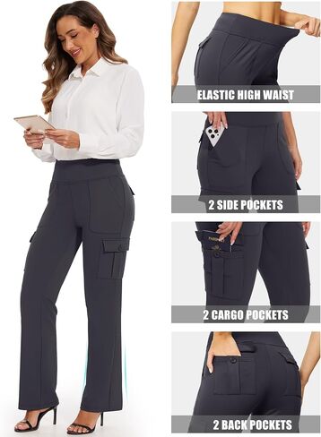 Flare Leggings for Women Yoga Pants with Cargo Pockets High Waist Work Casual Travel Bootcut Leggings in Saudi Arabia