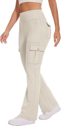 Flare Leggings for Women Yoga Pants with Cargo Pockets High Waist Work Casual Travel Bootcut Leggings in Saudi Arabia