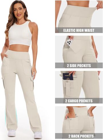 Flare Leggings for Women Yoga Pants with Cargo Pockets High Waist Work Casual Travel Bootcut Leggings in Saudi Arabia