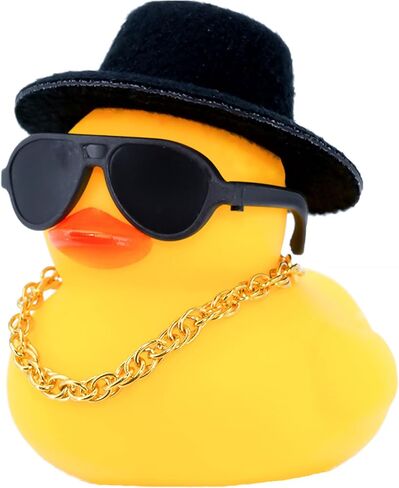 Rubber Duck Car Ornaments Duck Car Dashboard Decorations Accessories with Mini Top Hat Necklace and Sunglasses(T1) in Saudi Arabia