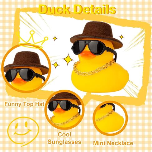 Rubber Duck Car Ornaments Duck Car Dashboard Decorations Accessories with Mini Top Hat Necklace and Sunglasses(T1) in Saudi Arabia