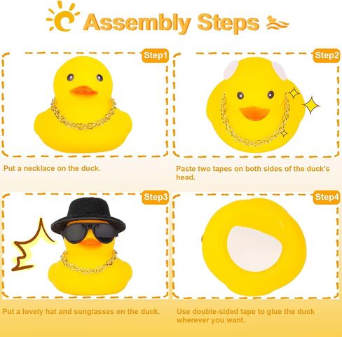 Rubber Duck Car Ornaments Duck Car Dashboard Decorations Accessories with Mini Top Hat Necklace and Sunglasses(T1) in Saudi Arabia