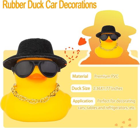 Rubber Duck Car Ornaments Duck Car Dashboard Decorations Accessories with Mini Top Hat Necklace and Sunglasses(T1) in Saudi Arabia