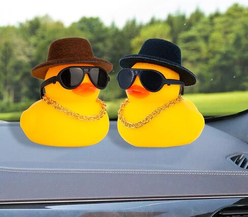 Rubber Duck Car Ornaments Duck Car Dashboard Decorations Accessories with Mini Top Hat Necklace and Sunglasses(T1) in Saudi Arabia