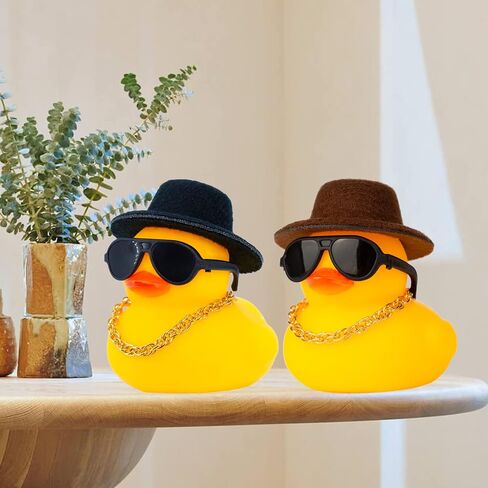 Rubber Duck Car Ornaments Duck Car Dashboard Decorations Accessories with Mini Top Hat Necklace and Sunglasses(T1) in Saudi Arabia