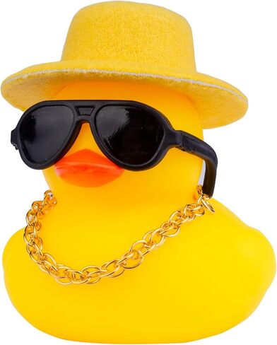 Rubber Duck Car Ornaments Duck Car Dashboard Decorations Accessories with Mini Top Hat Necklace and Sunglasses(T1) in Saudi Arabia