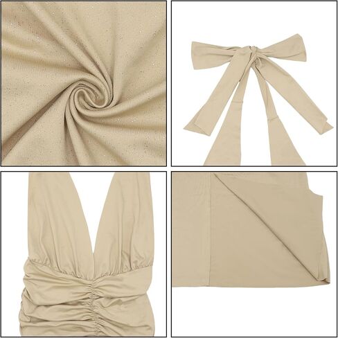 Women's Sexy Sparkly Halter Deep V Neck Dress High Split Backless Cocktail Party Dresses Evening Gown in Saudi Arabia
