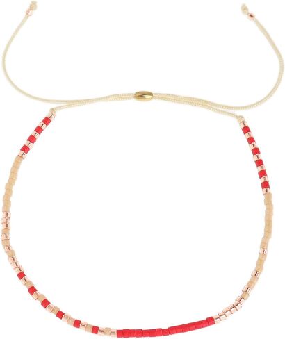 Boho Colorful Seed Beaded Braided Stackable Bracelets for Women, Dainty Handmade Gold Beads Adjustable Beige String Rope Slider Bracelet Friendship Holiday Jewelry Gift in Saudi Arabia
