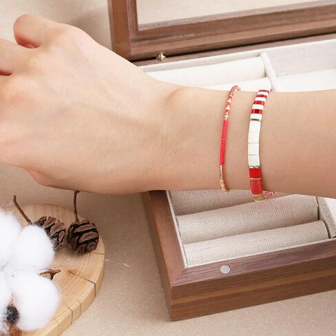 Boho Colorful Seed Beaded Braided Stackable Bracelets for Women, Dainty Handmade Gold Beads Adjustable Beige String Rope Slider Bracelet Friendship Holiday Jewelry Gift in Saudi Arabia